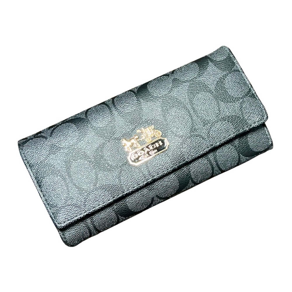 Coach Signature Canvas Black Long Snap Wallet